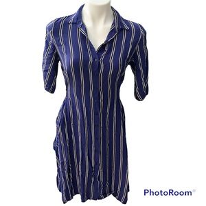 Zara Blue White Stripe Long Sleeve Button Down Dress - Size Small